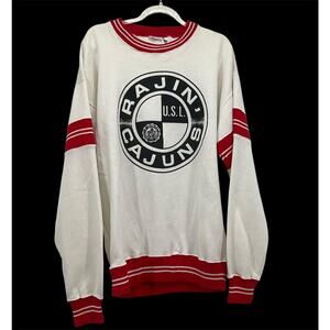 Ragin Cajuns USL Vintage Rare Crewneck Sweatshirt Red Striped Trim University L
